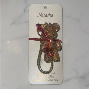 Natasha Couture Glittering Gold Bear Keychain